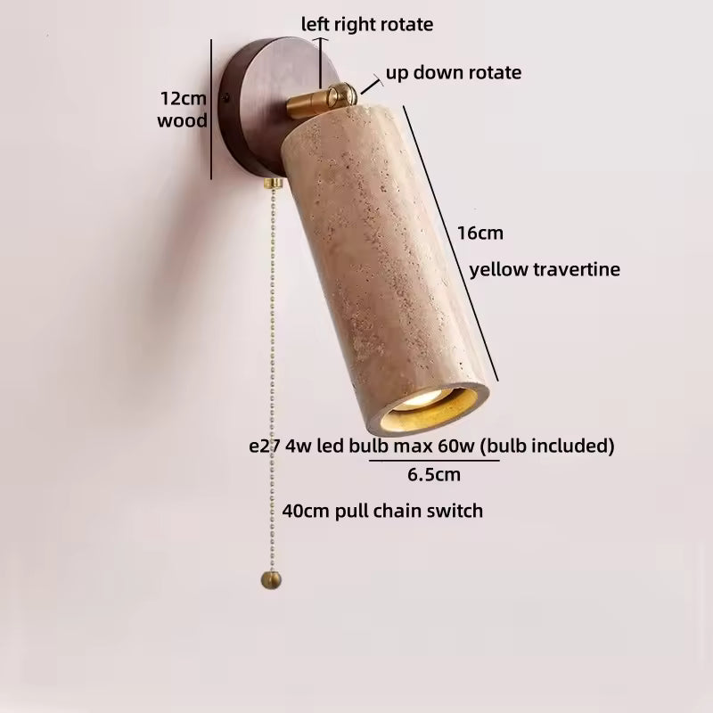 RoyaleGlow Luxury Wood Travertine Wall Light With Adjustable Shade – Indoor/Outdoor Use