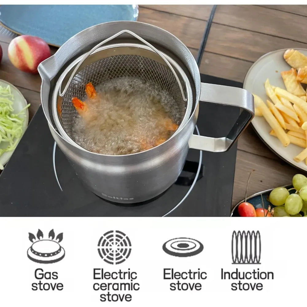 Luxora 304 Stainless Steel 2L Deep Fryer Pot with Oil Strainer and Fry Basket