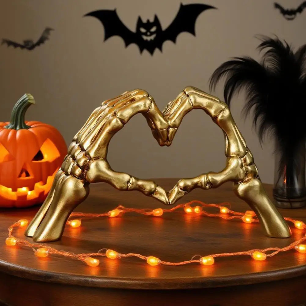Royallure Halloween Skull Finger Heart Statue Dark Resin Cute Horror Figurine