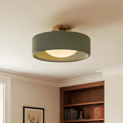 LuxRoyale Modern White Porcelain Semi-Flush Mount Ceiling Light with Brass Accent