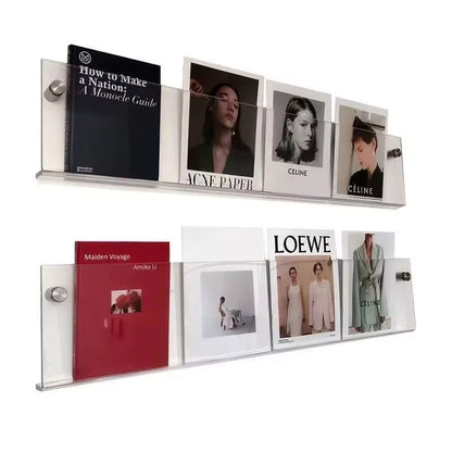Luxora Floating Acrylic Wall Shelves- 2 Pack Modern Book Magazine Storage Rack