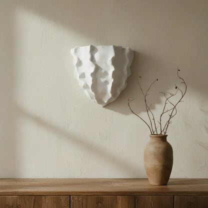 LuxRoyale Scallop Plaster Wall Lamp - Vintage Upward Lighting Sconce for Stairway, Bedroom - Royale Basic