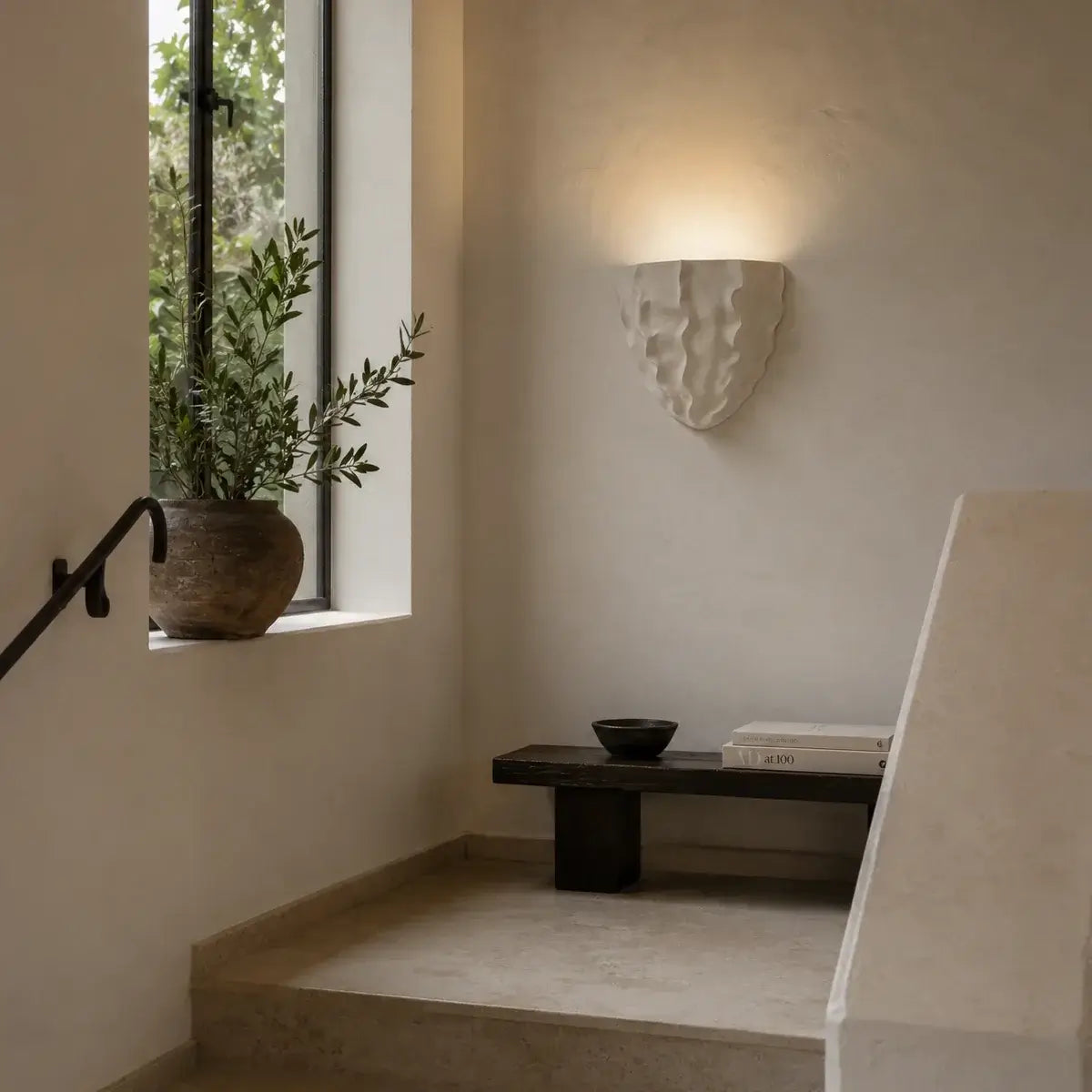 LuxRoyale Scallop Plaster Wall Lamp - Vintage Upward Lighting Sconce for Stairway, Bedroom - Royale Basic