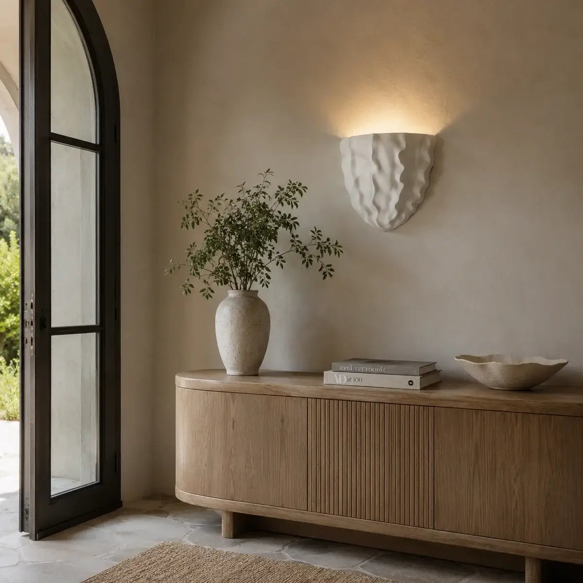 LuxRoyale Scallop Plaster Wall Lamp - Vintage Upward Lighting Sconce for Stairway, Bedroom - Royale Basic