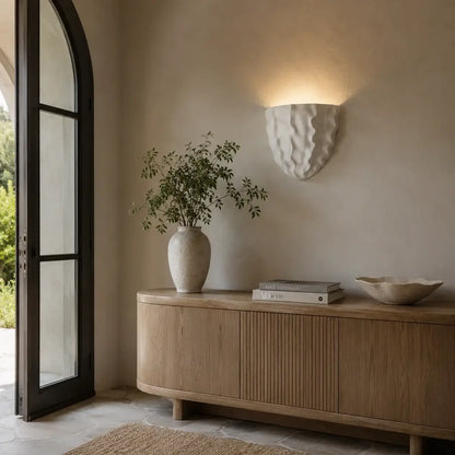 LuxRoyale Scallop Plaster Wall Lamp - Vintage Upward Lighting Sconce for Stairway, Bedroom - Royale Basic