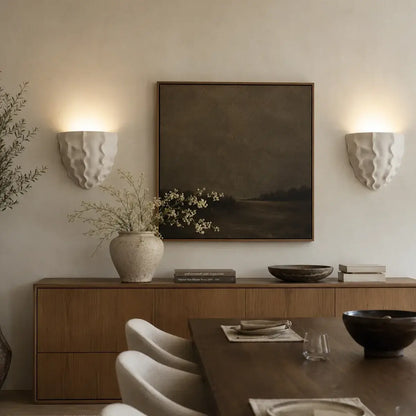 LuxRoyale Scallop Plaster Wall Lamp - Vintage Upward Lighting Sconce for Stairway, Bedroom - Royale Basic