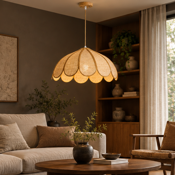 Royelux Woven Hemp Rope Pendant Light Adjustable Hanging Fixture