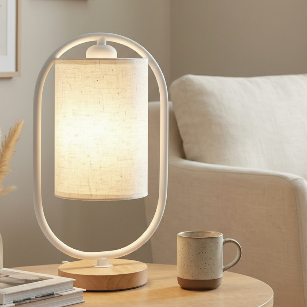 Scandinavian Style Solid Wood Table Lamp – Modern 1-Light Bedside Lamp for Bedroom or Living Room 1