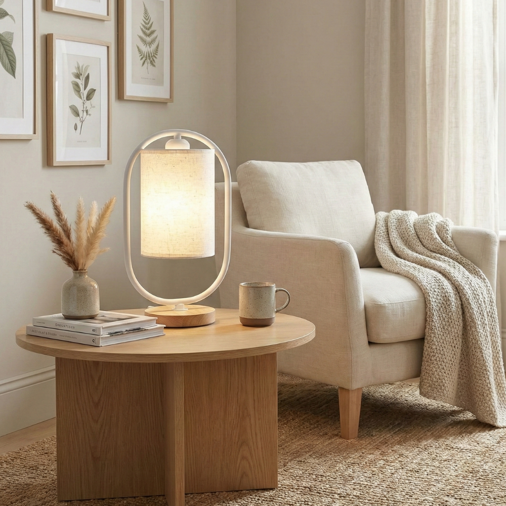 Scandinavian Style Solid Wood Table Lamp – Modern 1-Light Bedside Lamp for Bedroom or Living Room 2