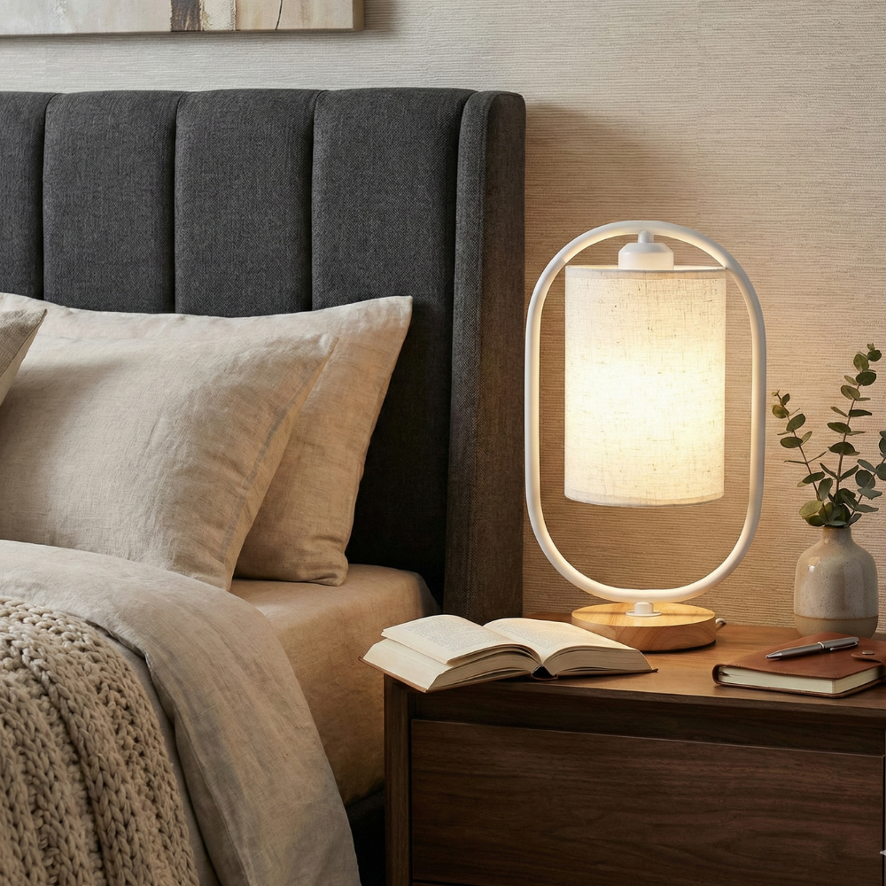 Scandinavian Style Solid Wood Table Lamp – Modern 1-Light Bedside Lamp for Bedroom or Living Room 4