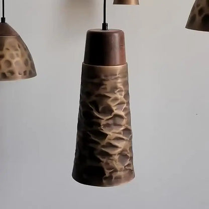Royelux Luxury Hammered Copper Pendant Light with Natural Walnut Accent for Modern Homes
