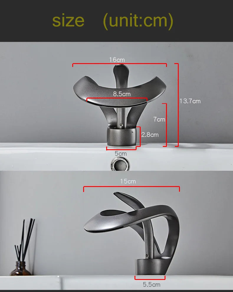 Luxora Modern Brass Bathroom Faucet with Waterfall Spout & Single Handle Hot & Cold