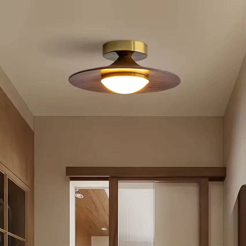 Royelux Contemporary LED Ceiling Lamp With Wood Accent And Metal Frame