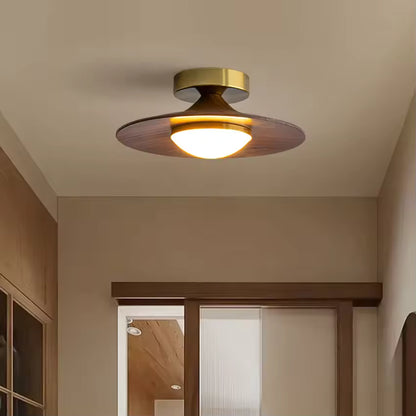 Royelux Contemporary LED Ceiling Lamp With Wood Accent And Metal Frame