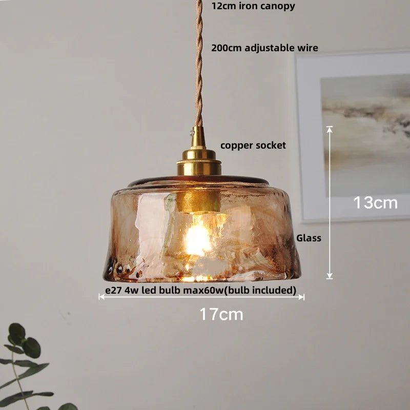 LuxRoyale Vintage Loft Style Amber Round Glass Copper Pendant Light