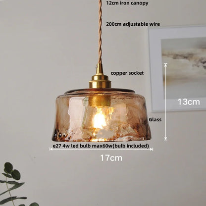 LuxRoyale Vintage Loft Style Amber Round Glass Copper Pendant Light
