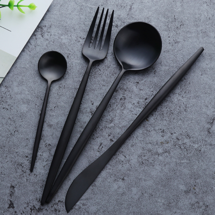 RoyaleGlow Arya Black Cutlery Set 24 Pieces Luxury Design
