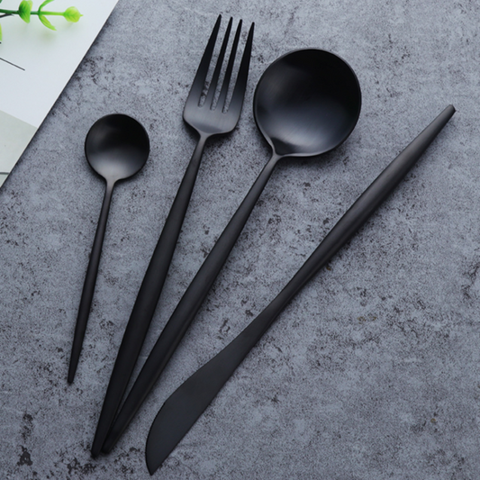 RoyaleGlow Arya Black Cutlery Set 24 Pieces Luxury Design