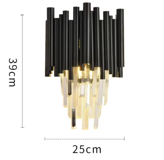 LuxRoyale Modern Black Chandelier with Clear Crystal Rods - Elegant Linear Lighting