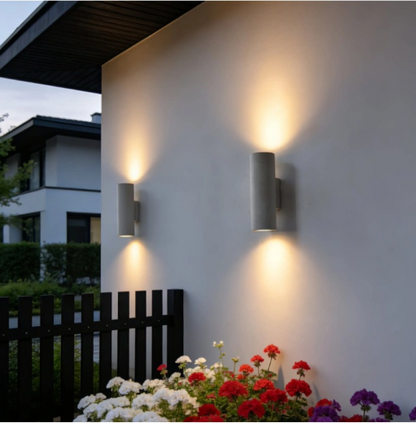 RoyaleGlow Modern Outdoor Concrete Wall Sconce - Up Down Dimmable Cylinder Light