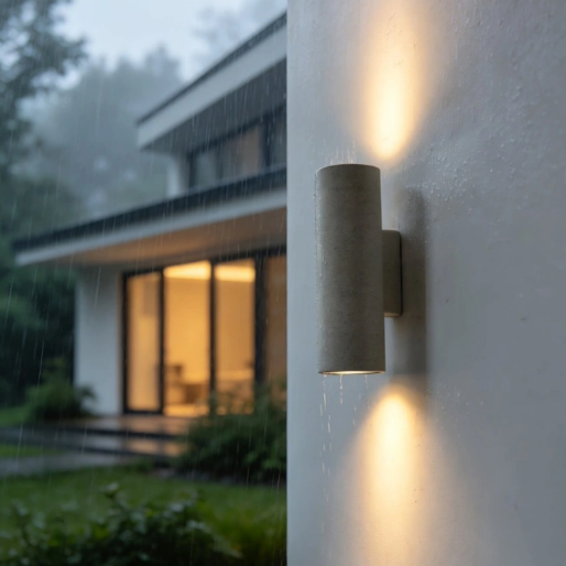 RoyaleGlow Modern Outdoor Concrete Wall Sconce - Up Down Dimmable Cylinder Light