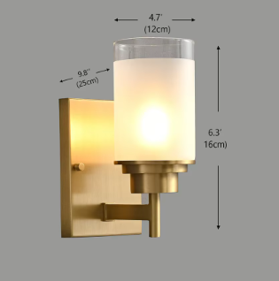 RoyaleGlow Modern Brass Glass Wall Sconce Frosted Cylinder Light Fixture