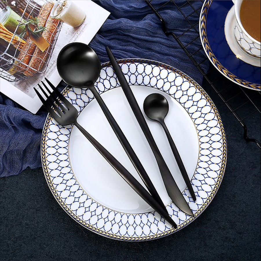 RoyaleGlow Arya Black Cutlery Set 24 Pieces Luxury Design