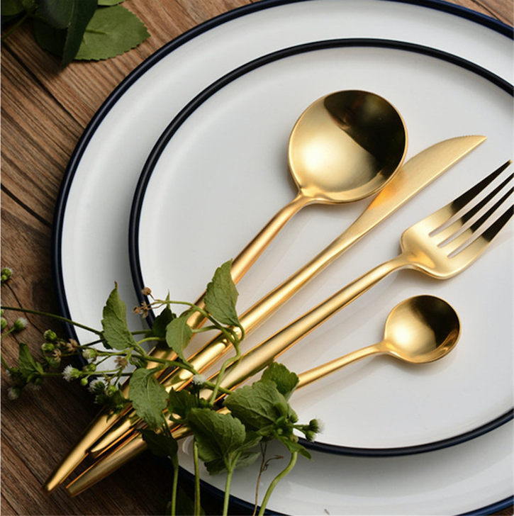 RoyaleGlow Arya Gold Cutlery Set 24 Pieces Elegant Design