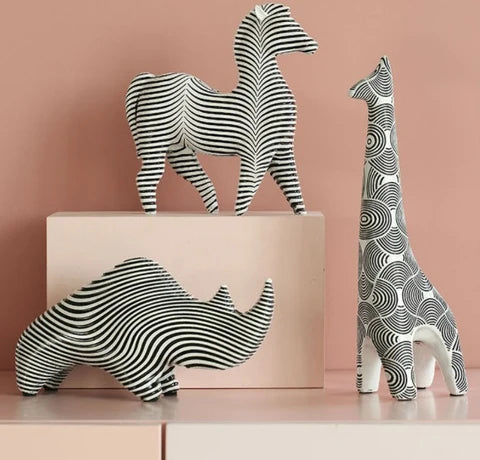 RoyaleGlow Nordic Striped Bird Figurine - Modern Black & White Ceramic Decor
