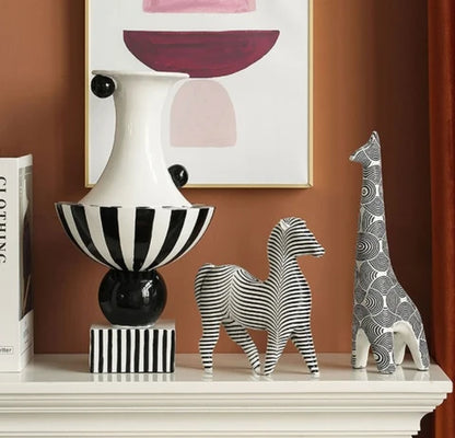 RoyaleGlow Nordic Striped Bird Figurine - Modern Black & White Ceramic Decor