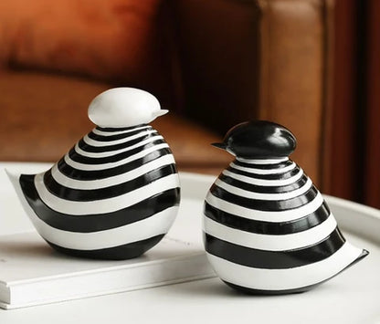 RoyaleGlow Nordic Striped Bird Figurine - Modern Black & White Ceramic Decor