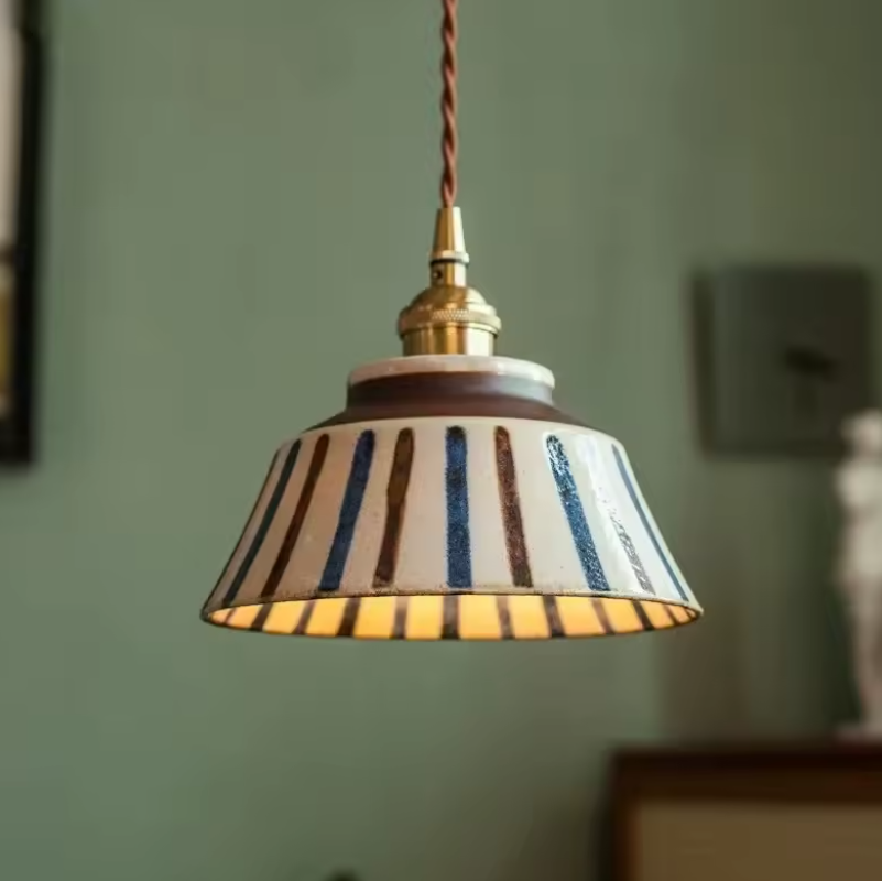 LuxRoyale Vintage Copper Freehand Painting Ceramic Pendant Lamp