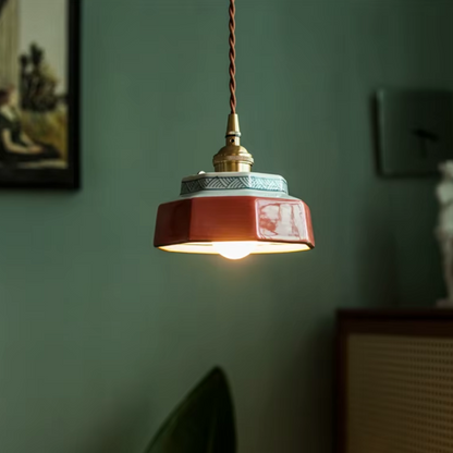 LuxRoyale Vintage Freehand Painting Porcelain Copper Pendant Lamp