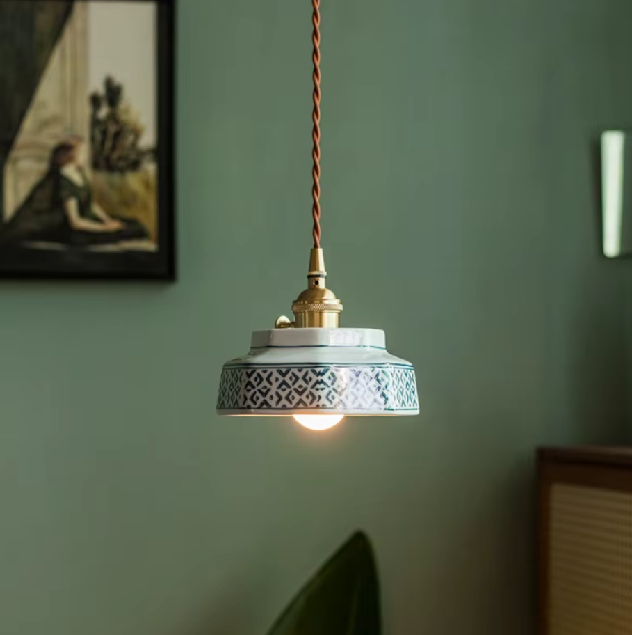 LuxRoyale Vintage Freehand Painting Porcelain Copper Pendant Lamp