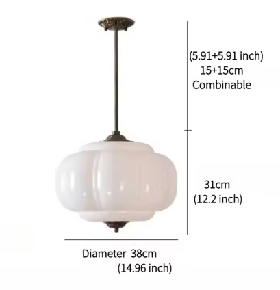 Royelux Vintage Milk Glass Semi-Flush Mount Pendant Light with Brass Accents