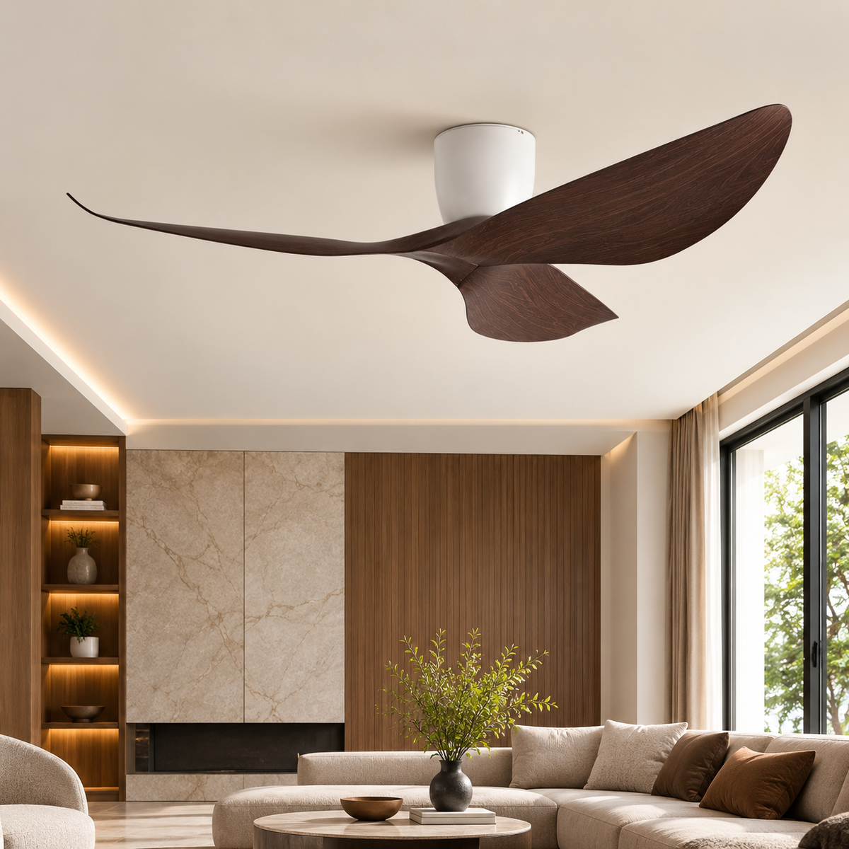 Royelux Modern Low Profile Flush Mount Ceiling Fan with Remote Control