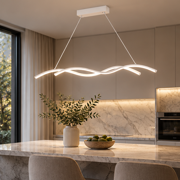 RoyaleGlow Modern  Linear LED Pendant Light - Remote Dimmable Kitchen Island Hanging Fixture