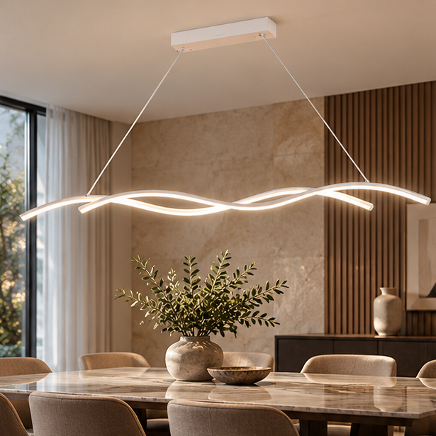 RoyaleGlow Modern  Linear LED Pendant Light - Remote Dimmable Kitchen Island Hanging Fixture