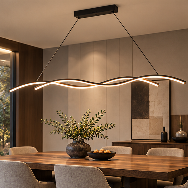 RoyaleGlow Modern  Linear LED Pendant Light - Remote Dimmable Kitchen Island Hanging Fixture