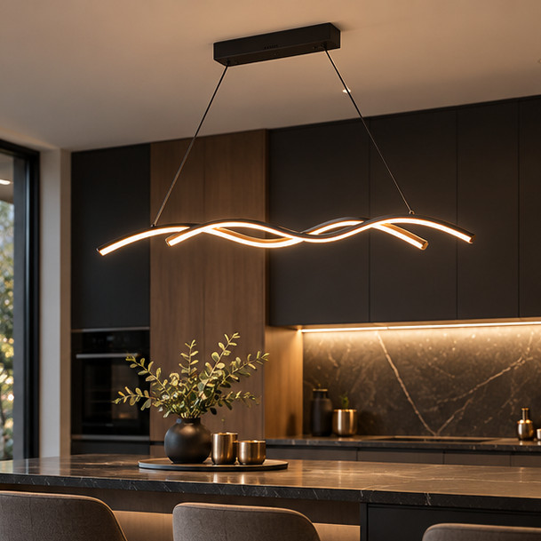 RoyaleGlow Modern  Linear LED Pendant Light - Remote Dimmable Kitchen Island Hanging Fixture
