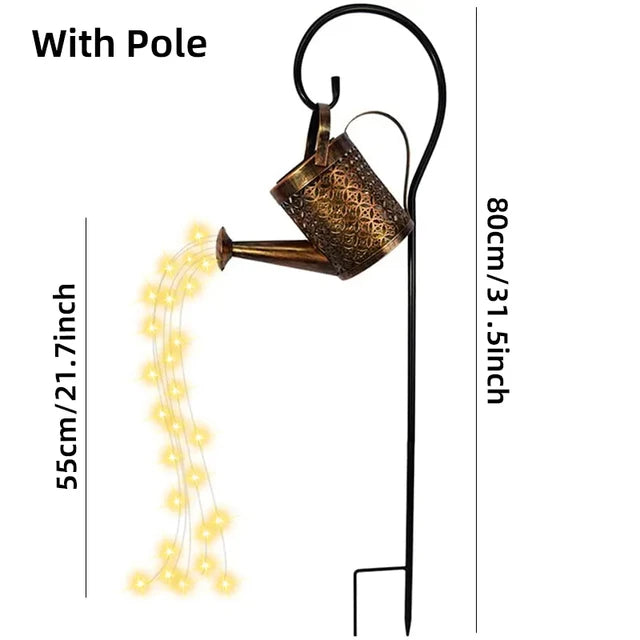 Outdoor Solar Watering Can Lights with Star Shower Effect - LED String Lights for Garden, Patio, Pathway, or Christmas Decor - Without Pole