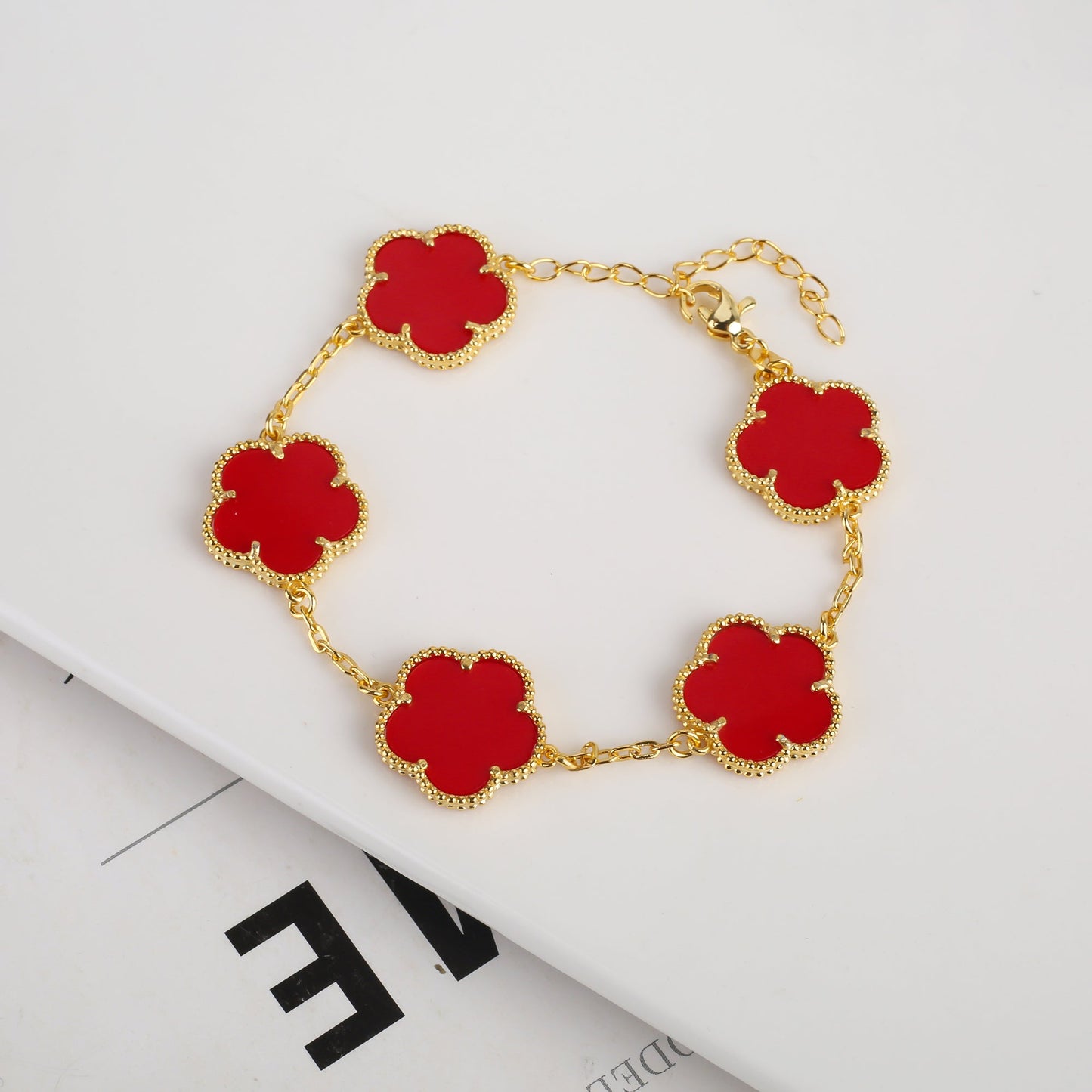 RoyaleGlow Vintage Clover Flower Pendant Gold Chain Bracelet
