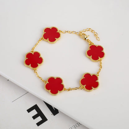 RoyaleGlow Vintage Clover Flower Pendant Gold Chain Bracelet