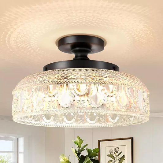 Royelux Mid-Century Green Textured Glass Flush Mount Ceiling Light-Royale Basic