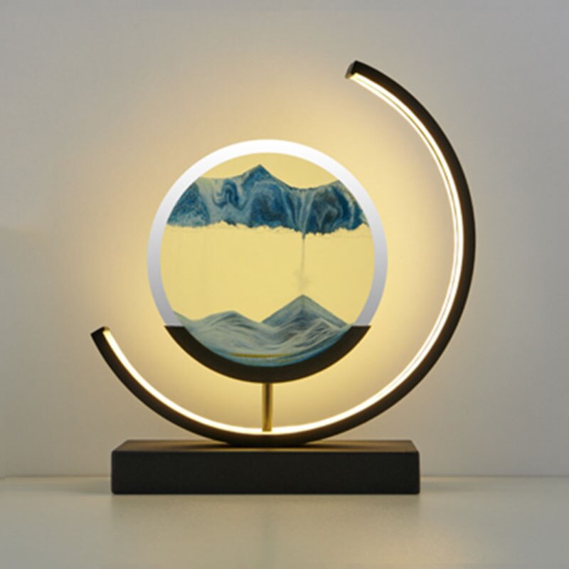 Royallure 3D Hourglass LED Lamp - Mesmerizing Sand Art for Home Decor - Black Moon-blue
