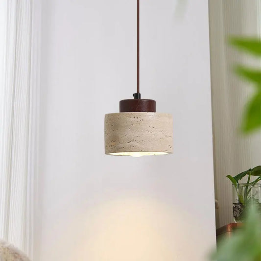 LuxRoyale Nordic Travertine Pendant Light, Minimalist Drum Fixture for Kitchen and Dining