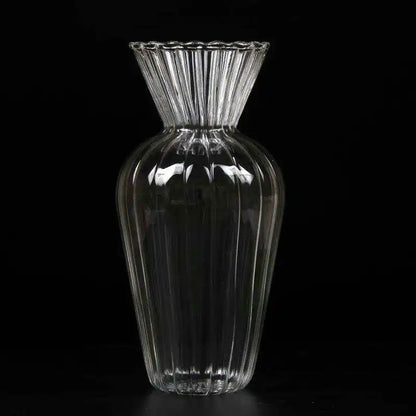 Royelux Glass Hydroponic Vase - Elegant Striped Vase for Flower Arrangements