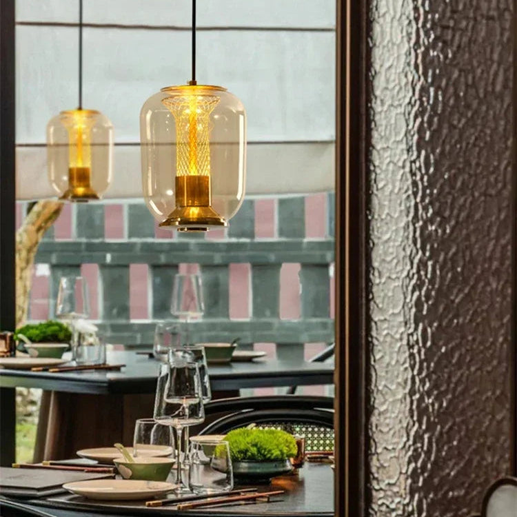 Luxora Glass Pendant Light, Warm Amber Glow Modern Hanging Lamp for Dining Room