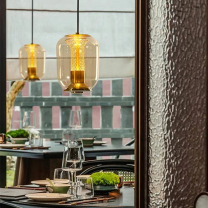 Luxora Glass Pendant Light, Warm Amber Glow Modern Hanging Lamp for Dining Room