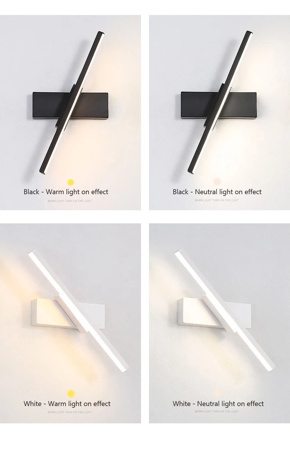 Rotatable LED Wall Light - Modern Lamp for Bedroom & Living Room - Black / 3 Colors